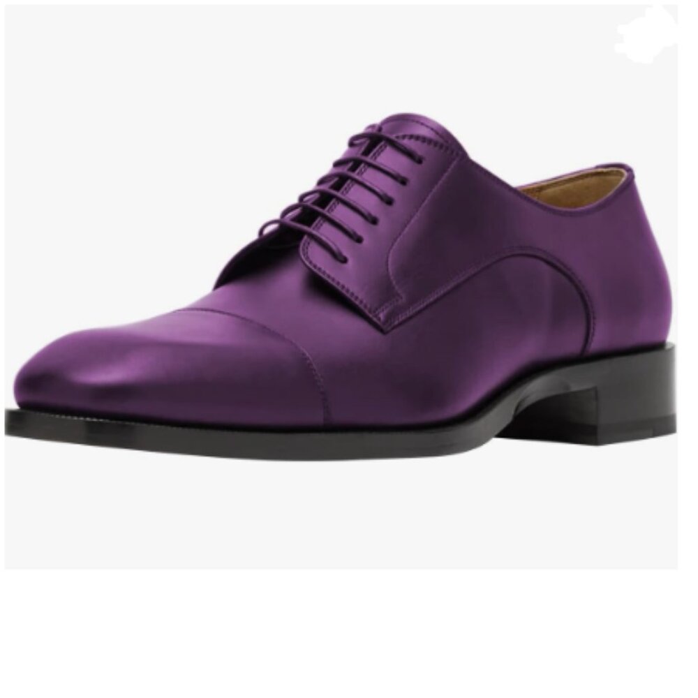 FSJ Purple Men's Cap Toe Oxford Lace-up Low Stacked Heel Modern Wingtip Shoes